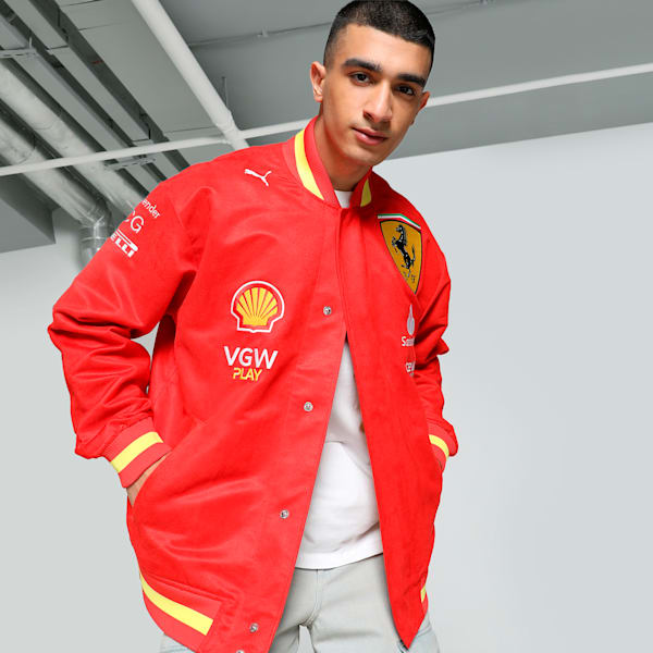 Scuderia Ferrari Team Varsity Men's Motorsport Jacket, Burnt Red, extralarge-IND