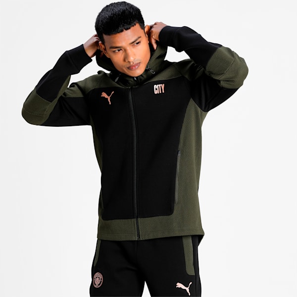 Man City Evostripe Hooded Men's Football Jacket, Cotton Black-Forest Night, extralarge-IND