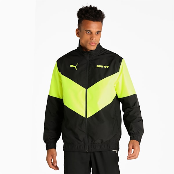 BVB Men's Prematch Jacket, Puma Black-Safety Yellow