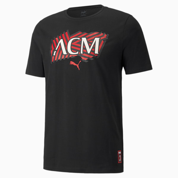AC Milan Football Core Men's T-Shirt, Puma Black-Tango Red, extralarge-IND