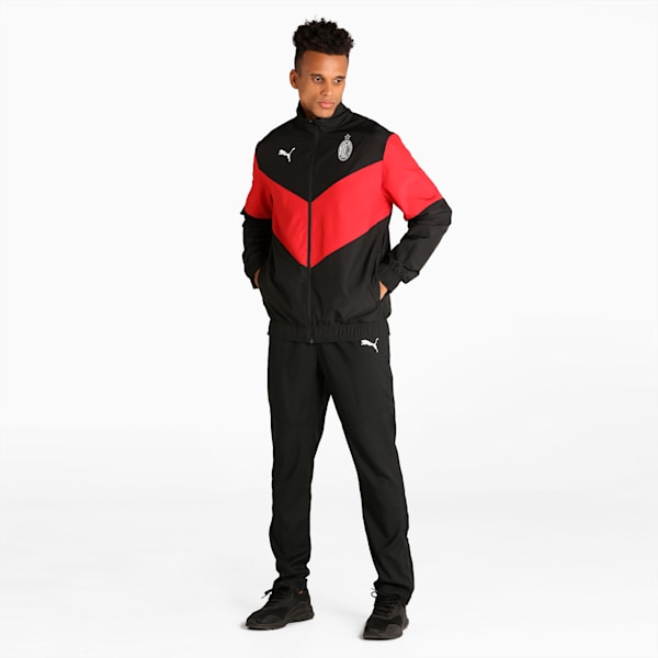 AC Milan Men's Prematch Woven Jacket, Puma Black-Tango Red