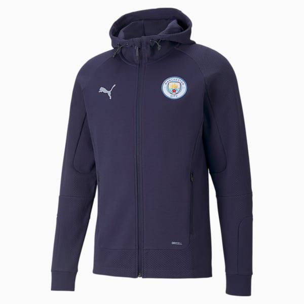 Manchester City Casuals Men's Hooded Slim Fit Jacket, Peacoat-Quarry, extralarge-IND