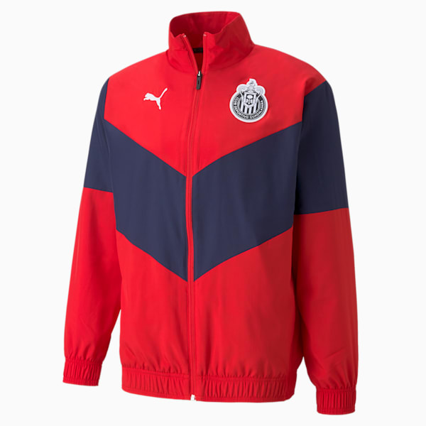 Chivas Prematch Men's Soccer Jacket, Rosso Corsa-Peacoat