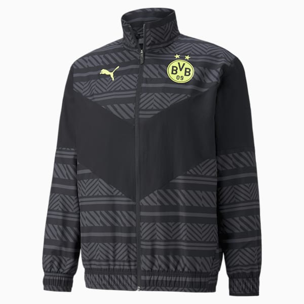 BVB Prematch Men's Soccer Jacket, Puma Black-Safety Yellow, extralarge