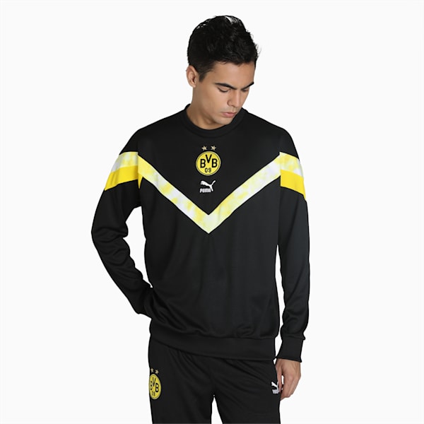 BVB Iconic MCS Crew Men's Sweatshirt, Puma Black-Cyber Yellow