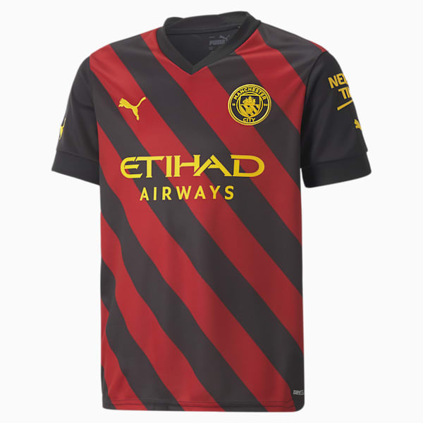 Manchester City F.C. Away 22/23 Youth Regular Fit Replica Jersey, Puma Black-Tango Red, extralarge-AUS