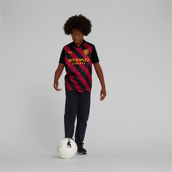 Réplica de camiseta de visitante Manchester City F.C. '22/'23 para niños grandes, Puma Black-Tango Red, extragrande
