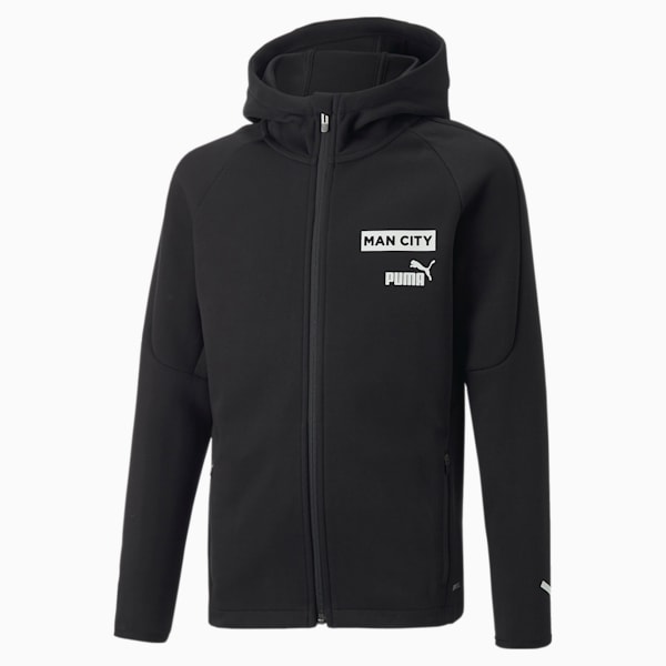 Manchester City F.C. Football Casuals Hooded Jacket Youth, Cotton Black-Puma White
