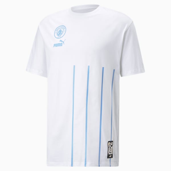 MCFC FtblCulture Men's T-Shirt, Puma White-Team Light Blue