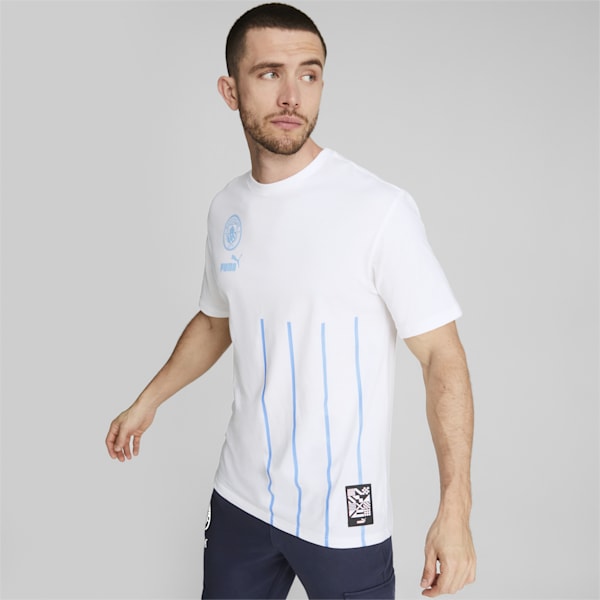 メンズ マンチェスター シティー MCFC フットボールカルチャー 半袖 Tシャツ, Puma White-Team Light Blue, extralarge-IND