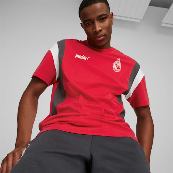 A.C Milan ftblArchive Men's Soccer Tee, Tango Red -Flat Dark Gray