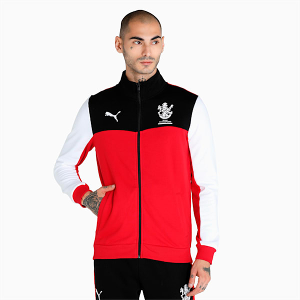 Royal Challengers Bangalore Colourblocked Men's Regular Fit Full-Zip Jacket, Puma Black-High Risk Red, extralarge-IND