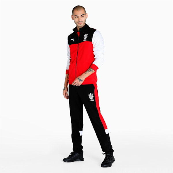 Royal Challengers Bangalore Colourblocked Men's Regular Fit Full-Zip Jacket, Puma Black-High Risk Red, extralarge-IND