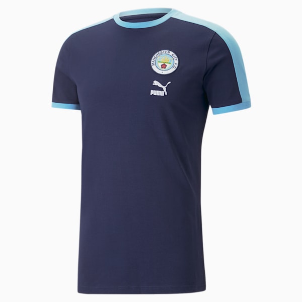 メンズ マンチェスター シティー FC フットボールヘリテージ 半袖 Tシャツ, PUMA Navy-Team Light Blue, extralarge-AUS