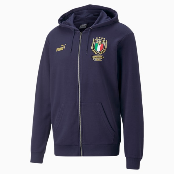 Italia Winner Men's Regular Fit Full Zip Hoodie, Peacoat-Puma Team Gold, extralarge-IND