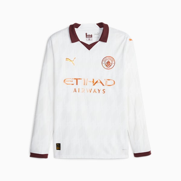 Manchester City Football 23/24 Youth Long Sleeve Away Jersey, PUMA White-Aubergine, extralarge-GBR