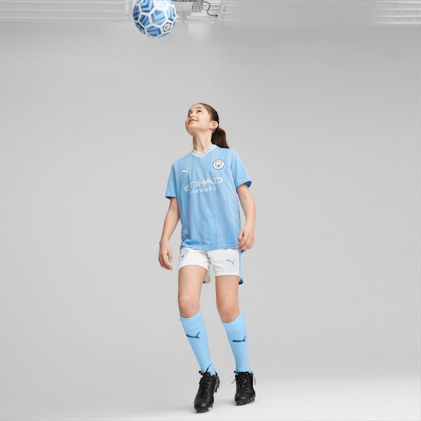 Manchester City Youth Football Shorts, PUMA White-Team Light Blue