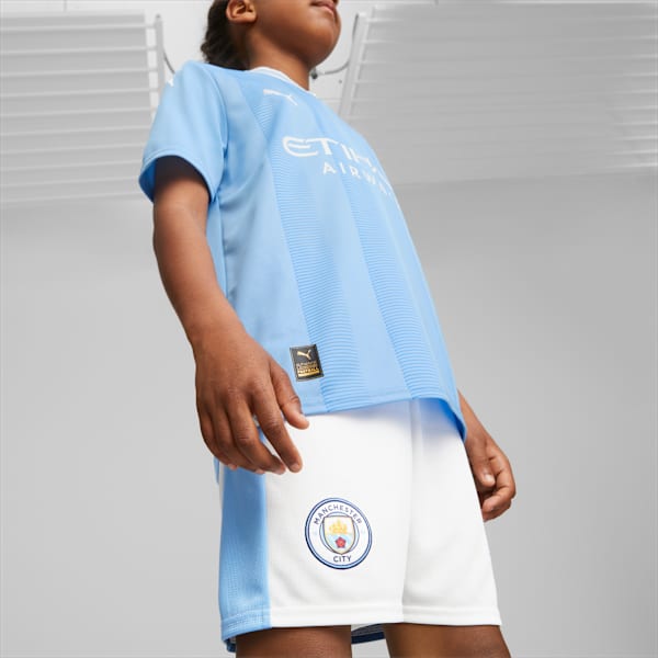 Manchester City Youth Football Shorts, PUMA White-Team Light Blue