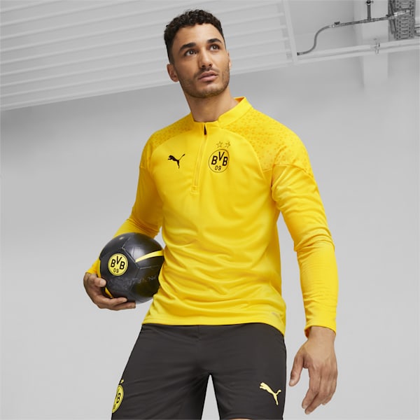 Borussia Dortmund Football Men's Quarter-Zip Training Top, Cyber Yellow-PUMA Black, extralarge-GBR