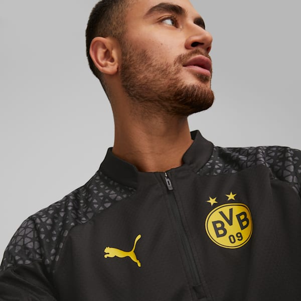 Borussia Dortmund Soccer Men's Quarter-Zip Training Top, PUMA Black-Cyber Yellow, extralarge