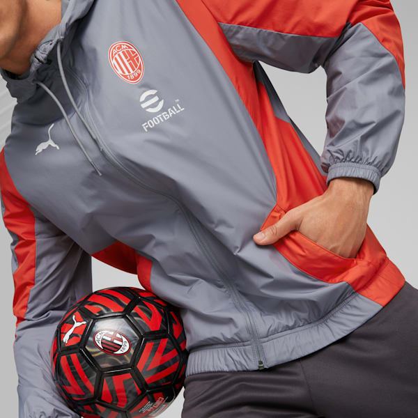 AC Milan Men's Prematch Jacket, Gray Tile-For All Time Red, extralarge