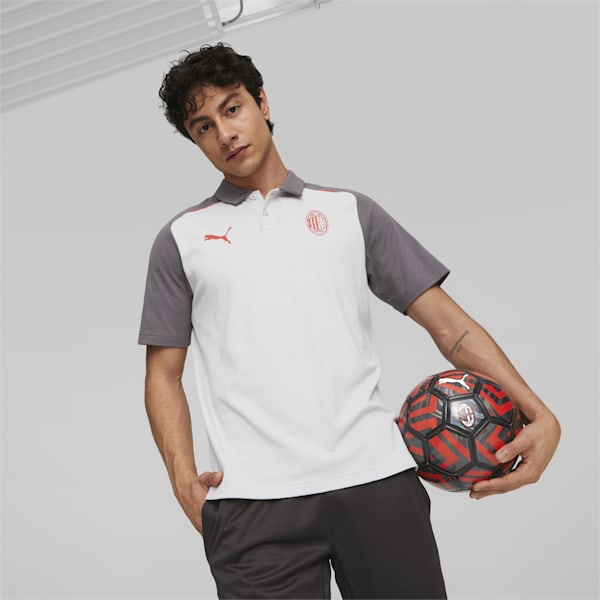 AC Milan Casuals Men's Football Polo, Cool Light Gray-Cool Dark Gray, extralarge-IND