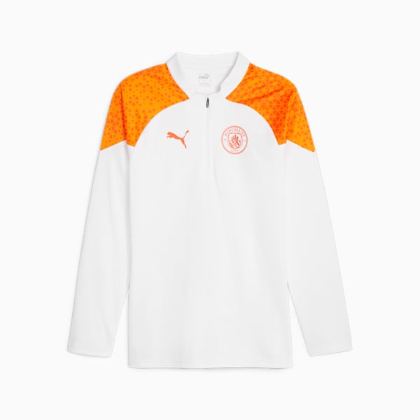 Manchester City Men's Football Quarter-Zip T-Shirt, PUMA White-Orange Popsicle, extralarge-IND