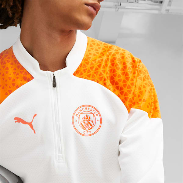 Manchester City Men's Football Quarter-Zip T-Shirt, PUMA White-Orange Popsicle, extralarge-IND
