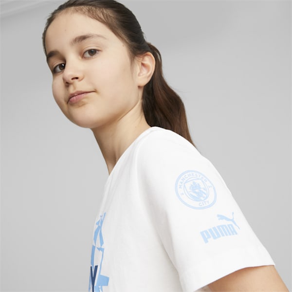 Manchester City FtblCore Youth Graphic Tee, PUMA White-Team Light Blue