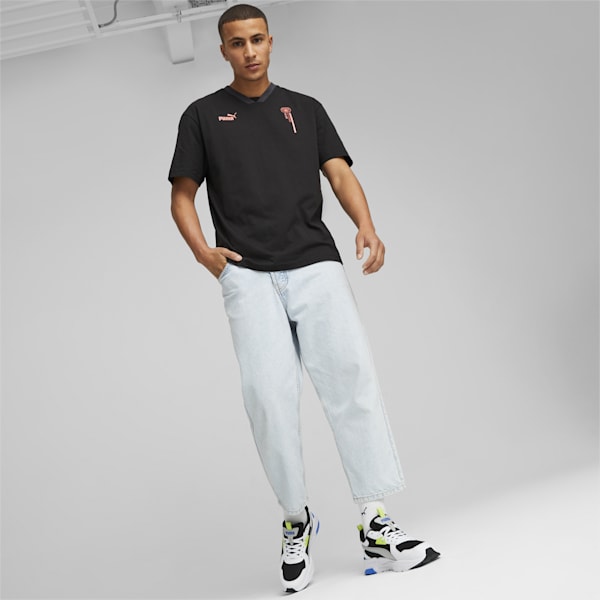 Manchester City FtblCulture Men's V-neck Tee, PUMA Black-Strong Gray, extralarge-GBR
