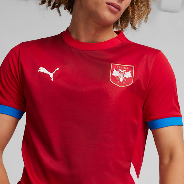 Jersey de fútbol local para hombre de Serbia 2024, Dark Cherry-PUMA Team Royal, extralarge