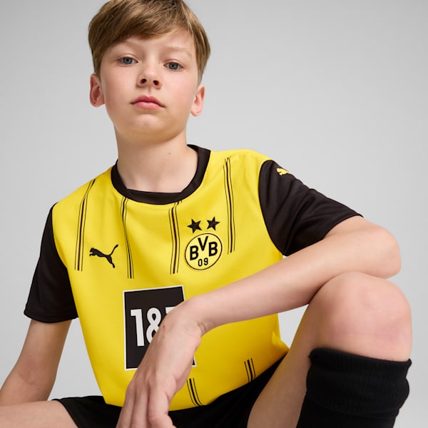 Borussia Dortmund 24/25 Big Kids' Replica Home Soccer Jersey, Faster Yellow-PUMA Black, extralarge