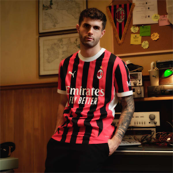 AC Milan 24/25 Men's Replica Home Soccer Jersey, Puma Deva Vita sneakers, extralarge
