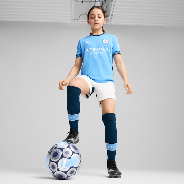 Manchester City 24/25 Big Kids' Home Soccer Jersey, Team Light Blue-Marine Blue, extralarge