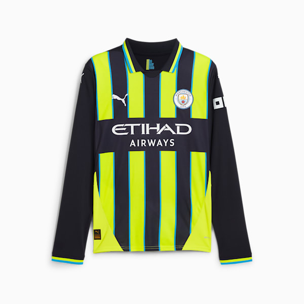 Manchester City 24/25 Men's Replica Away Long Sleeve Soccer Jersey, New Navy-Yellow Glow, extralarge