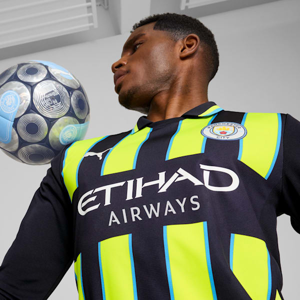 Manchester City 24/25 Men's Replica Away Long Sleeve Soccer Jersey, New Navy-Yellow Glow, extralarge