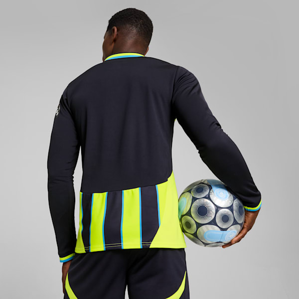 Manchester City 24/25 Men's Replica Away Long Sleeve Soccer Jersey, New Navy-Yellow Glow, extralarge
