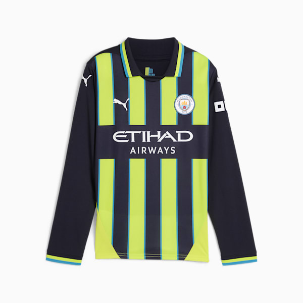 Manchester City 24/25 Away Long Sleeve Youth Football Jersey, New Navy-Yellow Glow, extralarge-IND