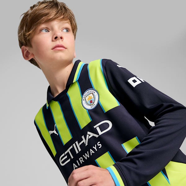 Manchester City 24/25 Away Long Sleeve Youth Football Jersey, New Navy-Yellow Glow, extralarge-IND