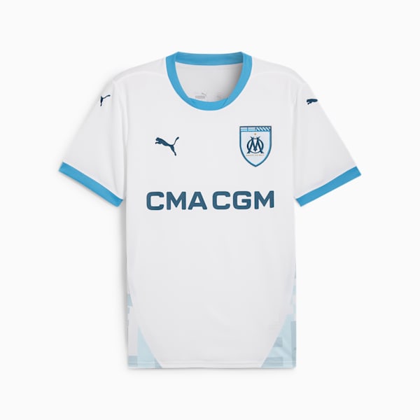 Olympique de Marseille 24/25 Men's Replica Home Soccer Jersey, PUMA White-Bleu Azur, extralarge