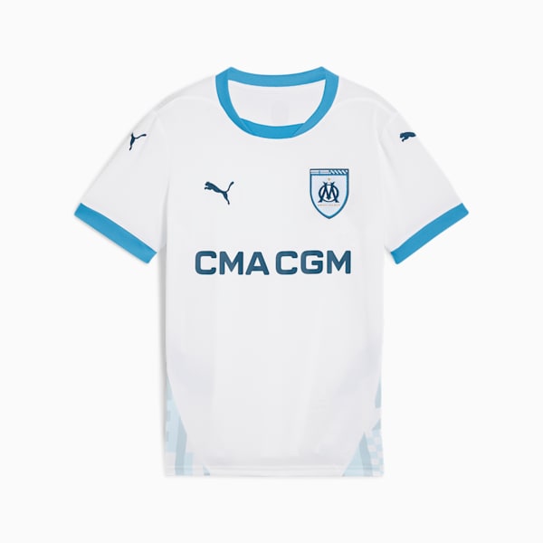Jersey juvenil Olympique de Marseille Home 24/25, PUMA White-Bleu Azur, extralarge