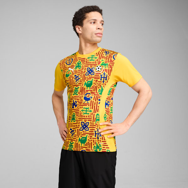 メンズ サッカー ガーナ プレマッチ 半袖 シャツ, Yellow Sizzle-Intense Red, extralarge-JPN