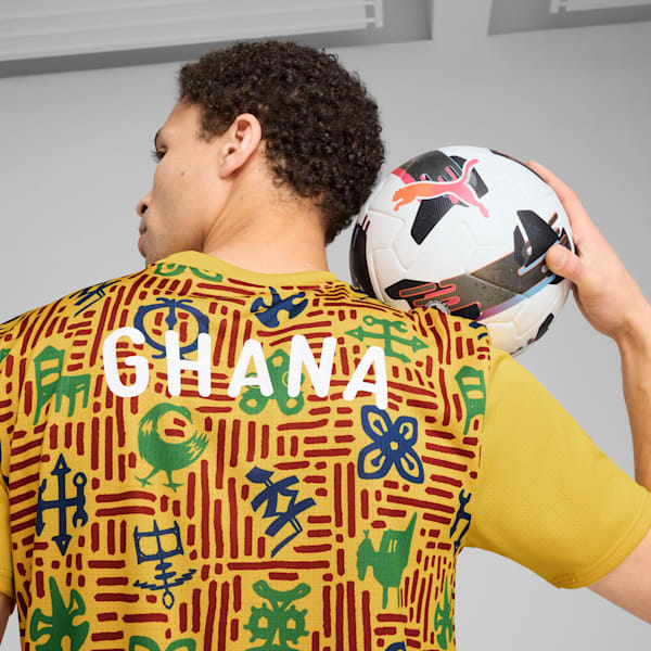 メンズ サッカー ガーナ プレマッチ 半袖 シャツ, Yellow Sizzle-Intense Red, extralarge-JPN