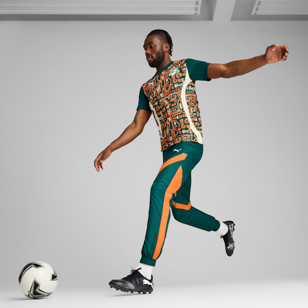 メンズ サッカー コートジボワール プレマッチ ウーブン パンツ, Dark Myrtle-Rickie Orange, extralarge-JPN