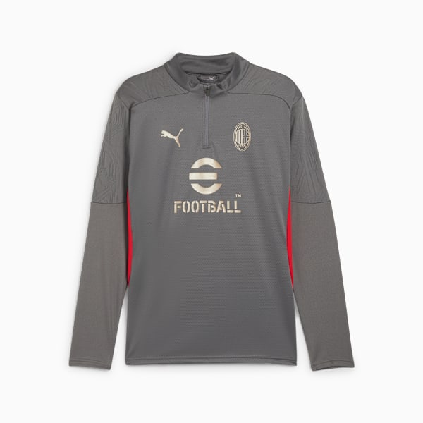 AC Milan Training Men's Slim Fit Quarter-Zip Football Top, Flat Medium Gray-For All Time Red, extralarge-IND