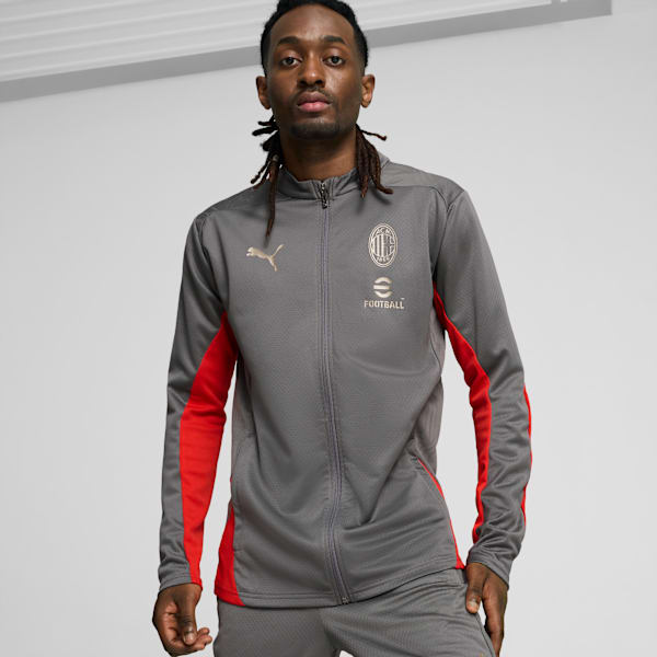 AC Milan Training Men's Slim Fit Quarter-Zip Football Top, Flat Medium Gray-For All Time Red, extralarge-IND