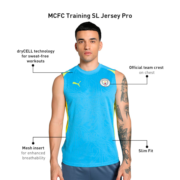 Manchester City Sleeveless Training Men's Slim Fit Football Jersey, Magic Blue-Yellow Glow, extralarge-IND