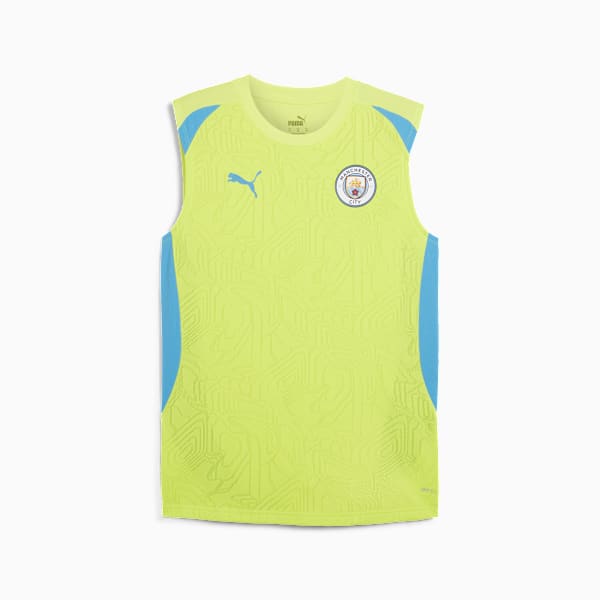 Manchester City Sleeveless Training Men's Slim Fit Football Jersey, Yellow Glow-Magic Blue, extralarge-IND