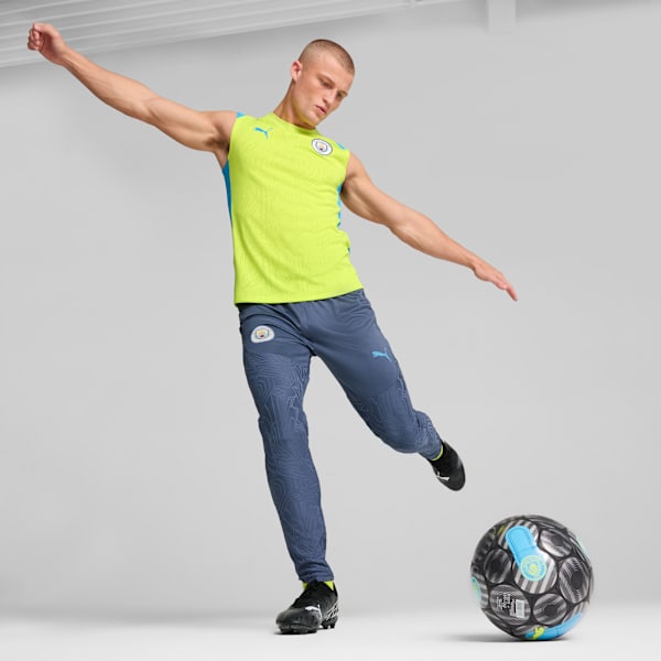 Manchester City Sleeveless Training Men's Slim Fit Football Jersey, Yellow Glow-Magic Blue, extralarge-IND