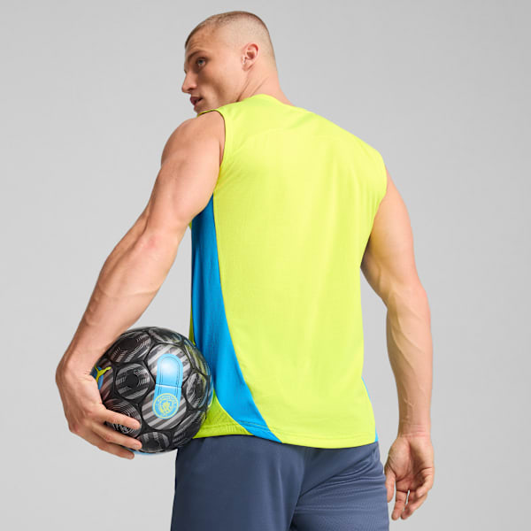 Manchester City Sleeveless Training Men's Slim Fit Football Jersey, Yellow Glow-Magic Blue, extralarge-IND